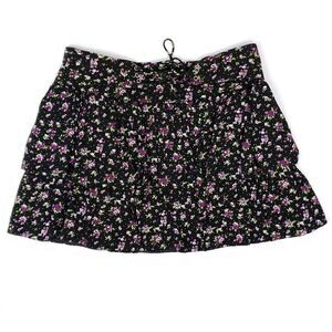 Bebe black floral layered ruffled mini skirt Small